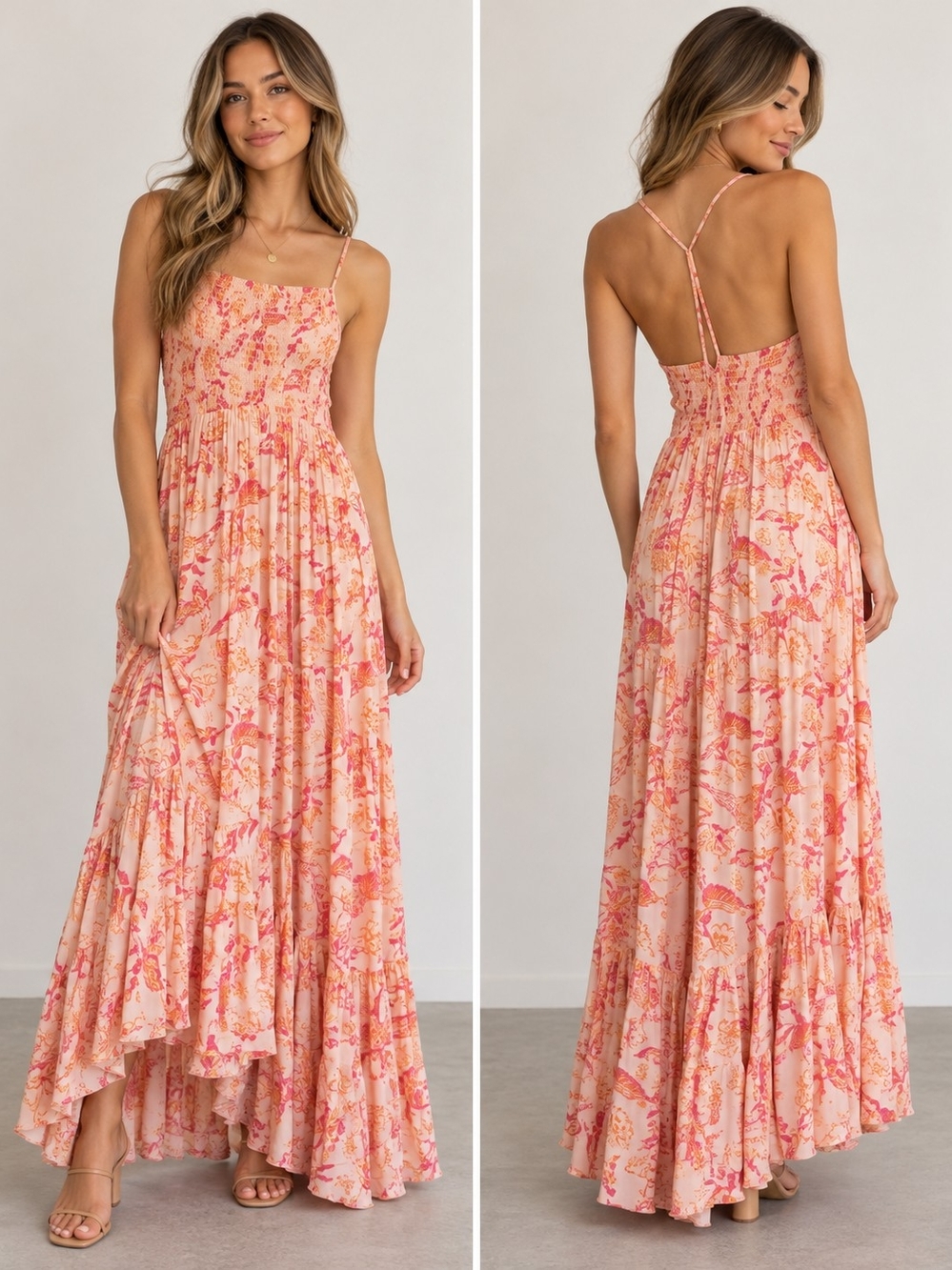 Free People Pink Floral High-Low Maxi Dress